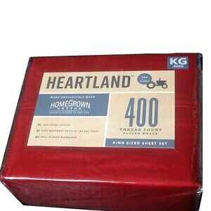 new in pkg RED Heartland 400 TC 100% Cotton Sateen Weave KING Sheet Set